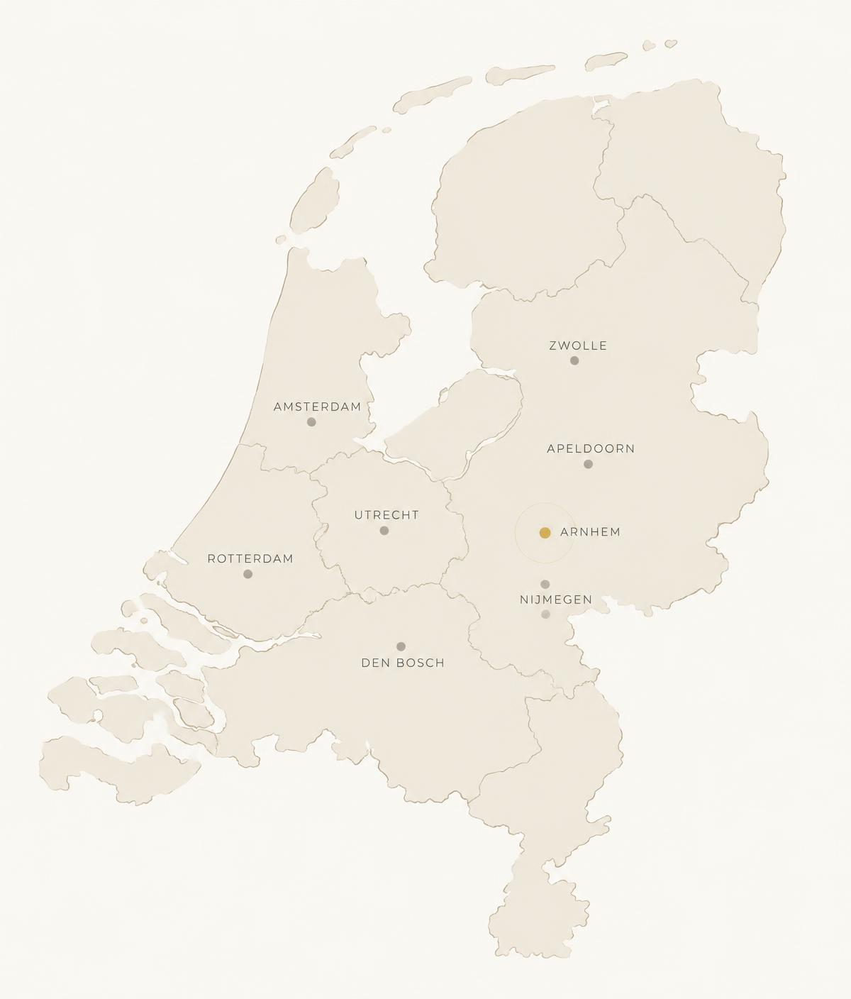 Kaart van Nederland met Arnhem als thuisbasis